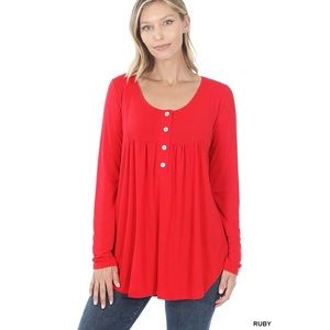 Zenana Outfitters Ruby Red Long Sleeve Scoop Neck Tunic Tee